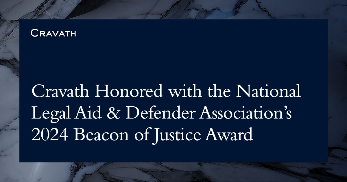 Cravath Honored With The National Legal Aid Defender Associations